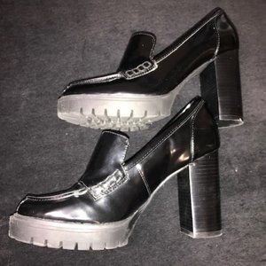 Nine West Black Heeled Loafer with Boot Tread- 6.5